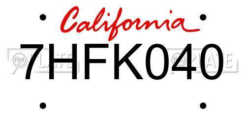 7HFK040 California License Plate