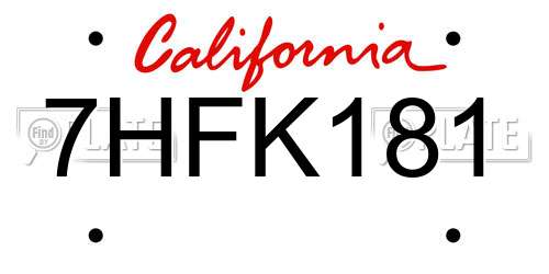 7HFK181 California License Plate