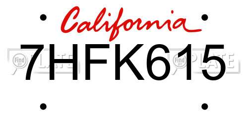 7HFK615 California License Plate