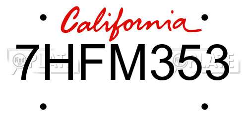 7HFM353 California License Plate