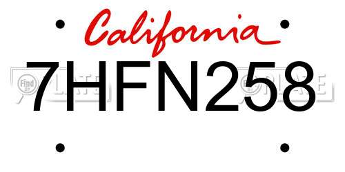 7HFN258 California License Plate