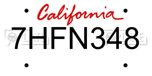 7HFN348 California License Plate