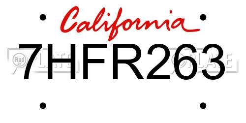 7HFR263 California License Plate