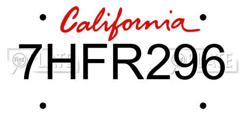 7HFR296 California License Plate