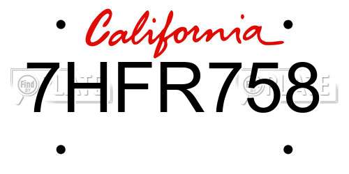 7HFR758 California License Plate