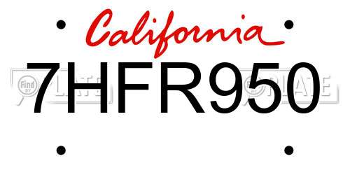 7HFR950 California License Plate