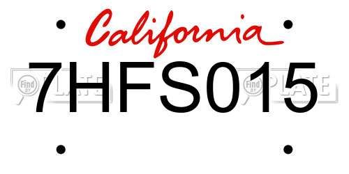 7HFS015 California License Plate