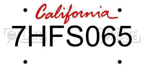 7HFS065 California License Plate