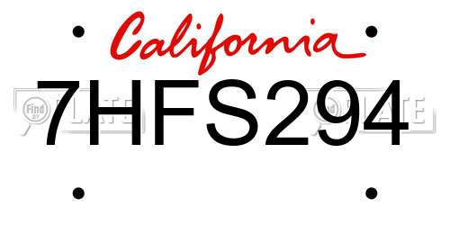 7HFS294 California License Plate