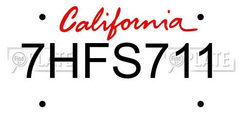 7HFS711 California License Plate