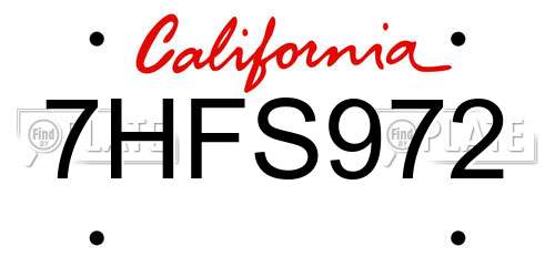 7HFS972 California License Plate