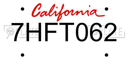 7HFT062 California License Plate