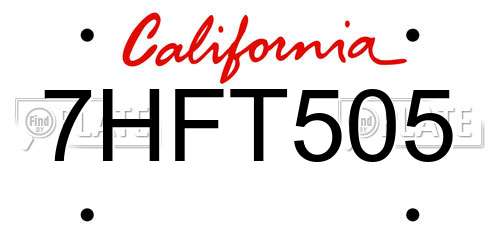 7HFT505 California License Plate