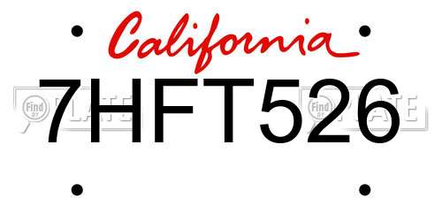 7HFT526 California License Plate
