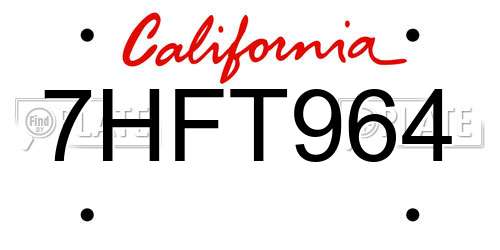 7HFT964 California License Plate