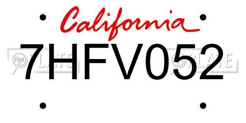 7HFV052 California License Plate