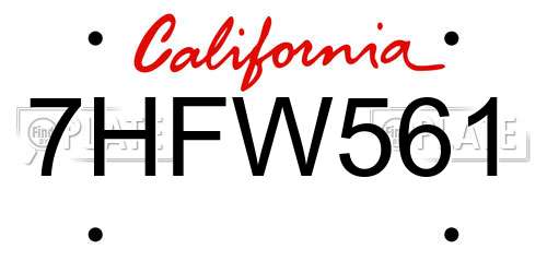 7HFW561 California License Plate