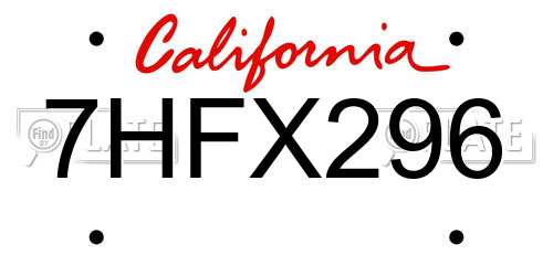 7HFX296 California License Plate