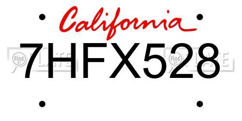 7HFX528 California License Plate