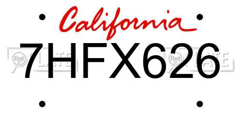 7HFX626 California License Plate