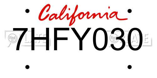 7HFY030 California License Plate