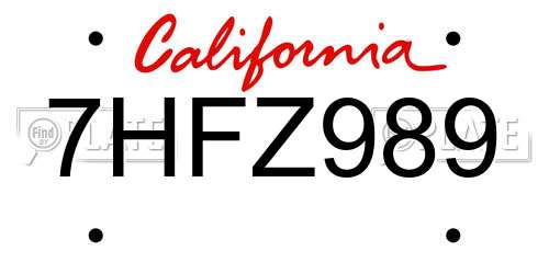 7HFZ989 California License Plate