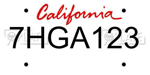 7HGA123 California License Plate