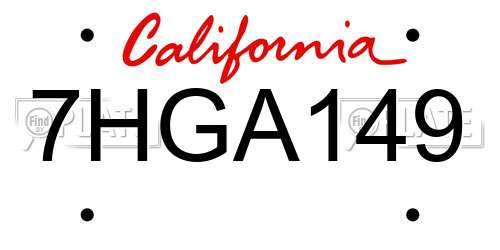 7HGA149 California License Plate