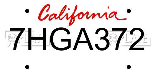 7HGA372 California License Plate
