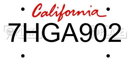 7HGA902 California License Plate