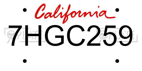 7HGC259 California License Plate