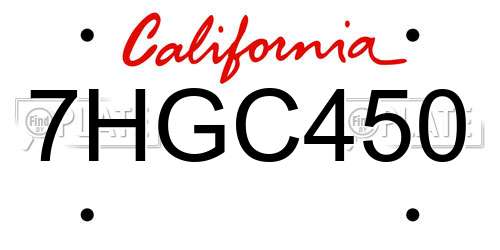 7HGC450 California License Plate