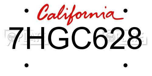 7HGC628 California License Plate