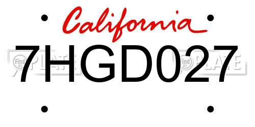 7HGD027 California License Plate