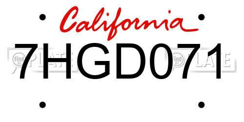 7HGD071 California License Plate