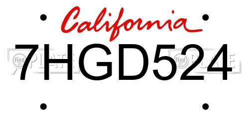 7HGD524 California License Plate