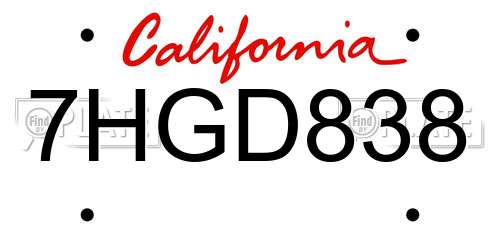 7HGD838 California License Plate