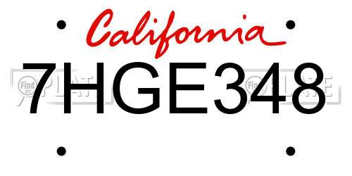 7HGE348 California License Plate