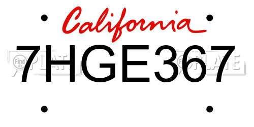 7HGE367 California License Plate
