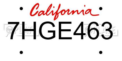7HGE463 California License Plate