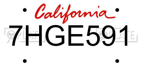 7HGE591 California License Plate