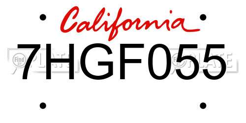 7HGF055 California License Plate
