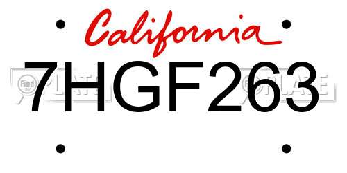 7HGF263 California License Plate