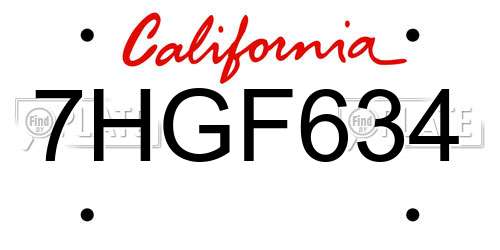 7HGF634 California License Plate