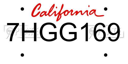 7HGG169 California License Plate
