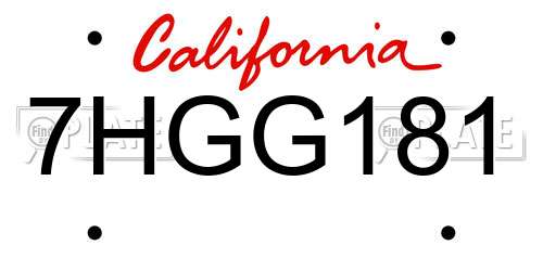 7HGG181 California License Plate
