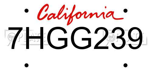 7HGG239 California License Plate
