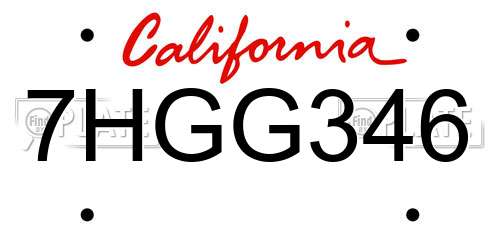 7HGG346 California License Plate