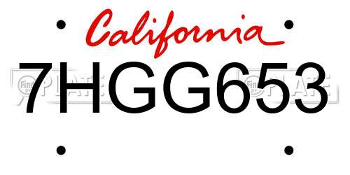 7HGG653 California License Plate