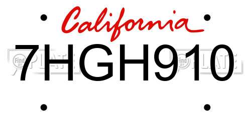 7HGH910 California License Plate